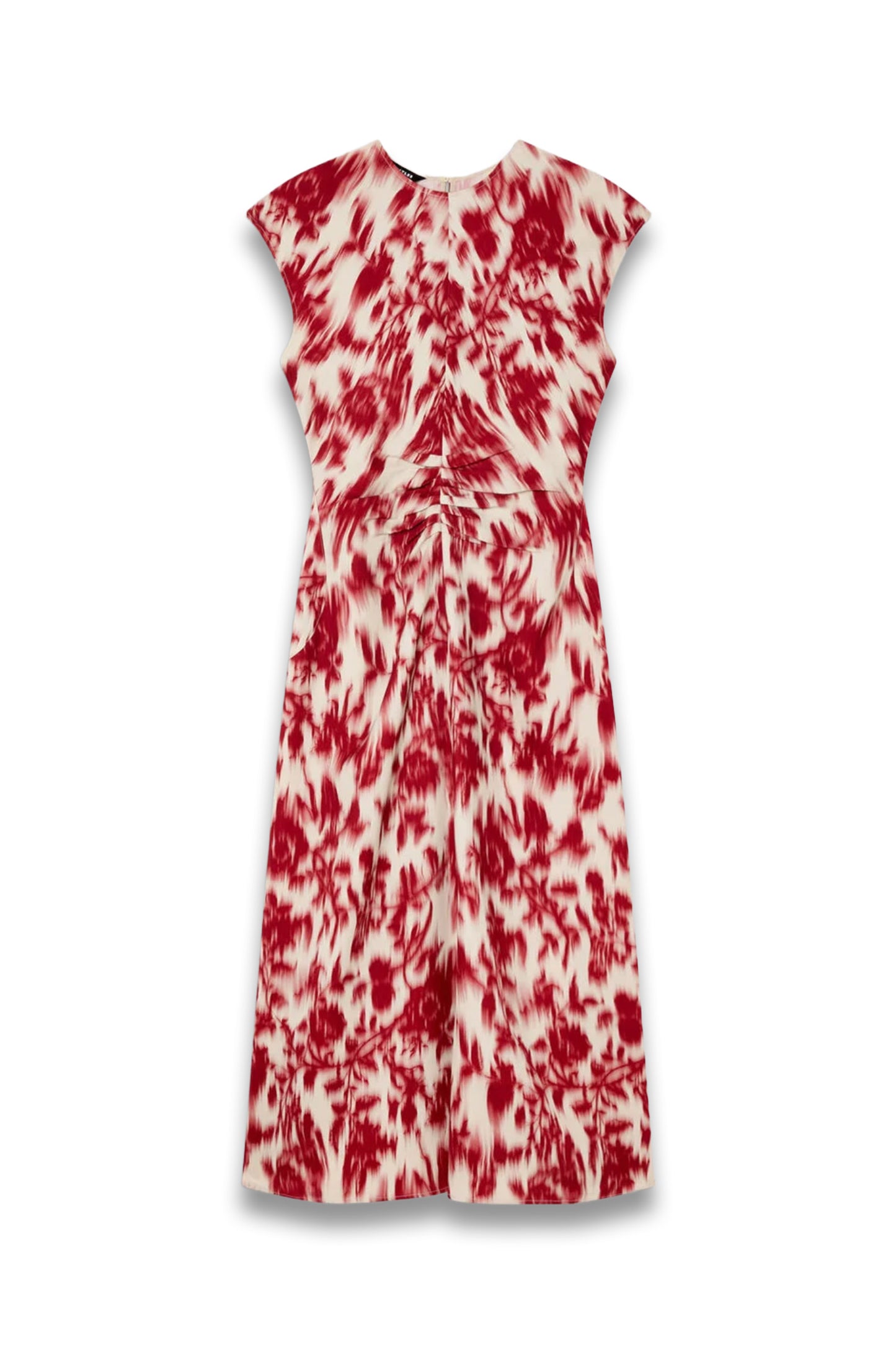 Red Blurred Floral Crepe Dress