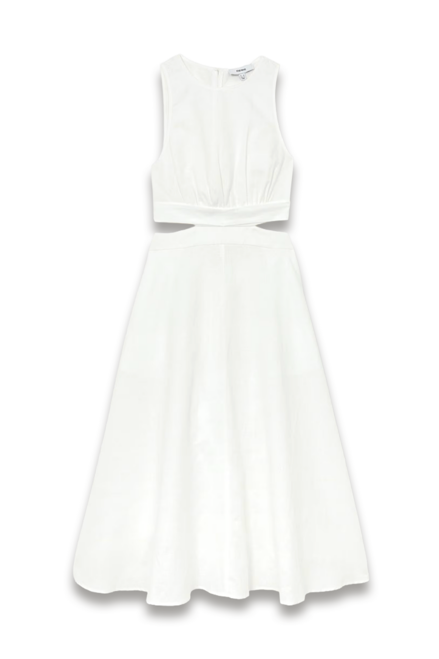 Linen-cotton Cut-out Midi Dress in Ivory