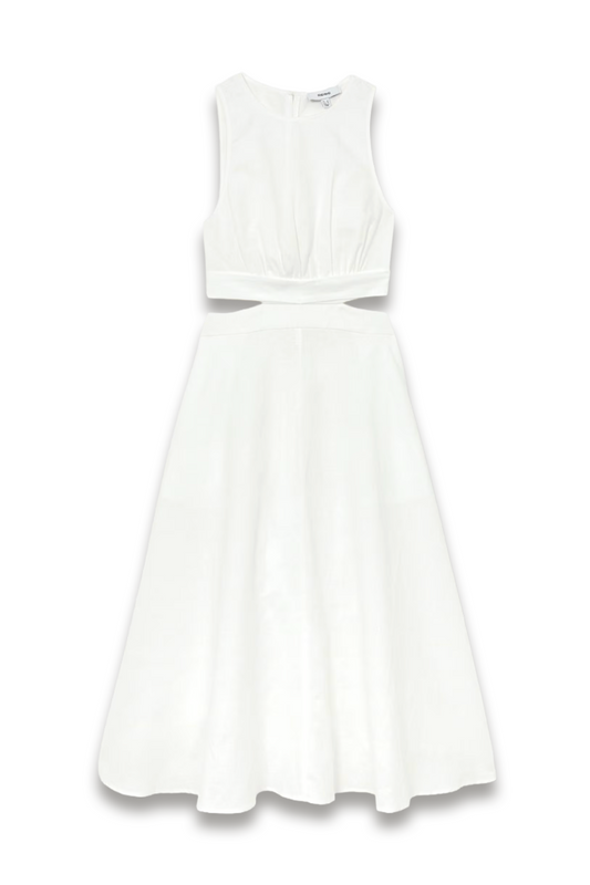 Linen-cotton Cut-out Midi Dress in Ivory