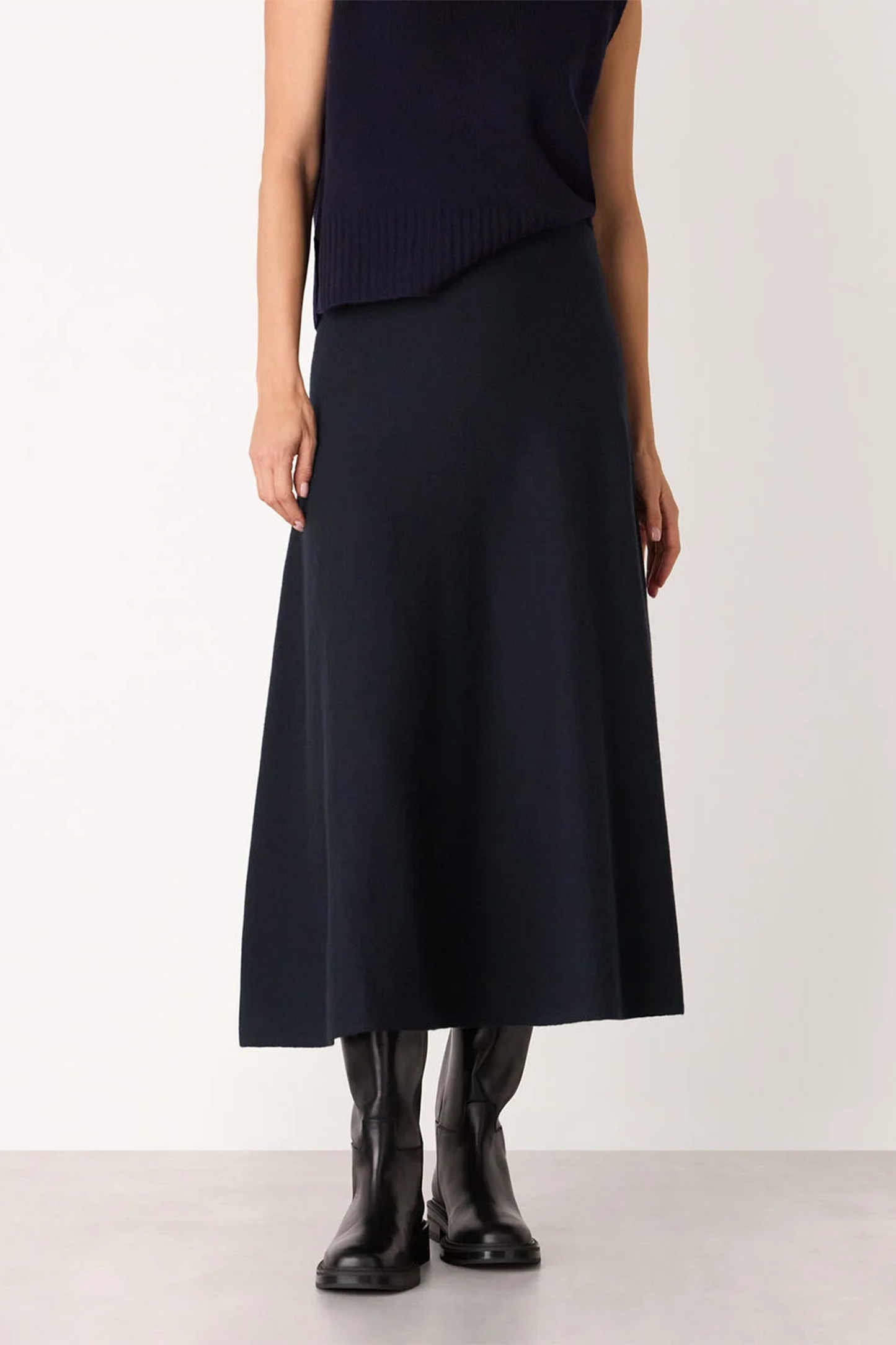 Navy Knitted Midi Skirt