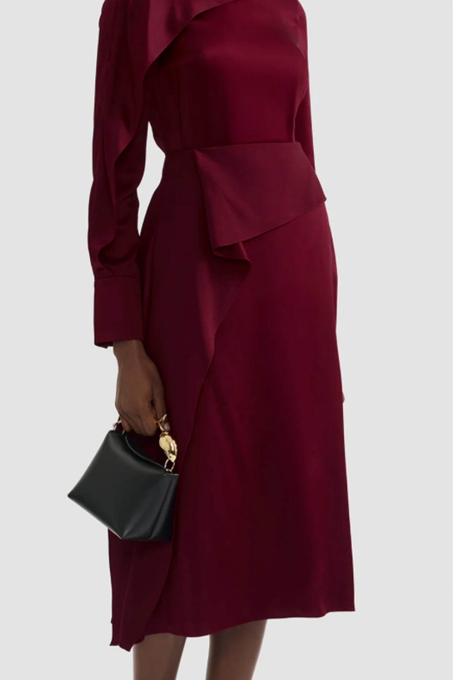 Satin Cady Draped Midi Skirt