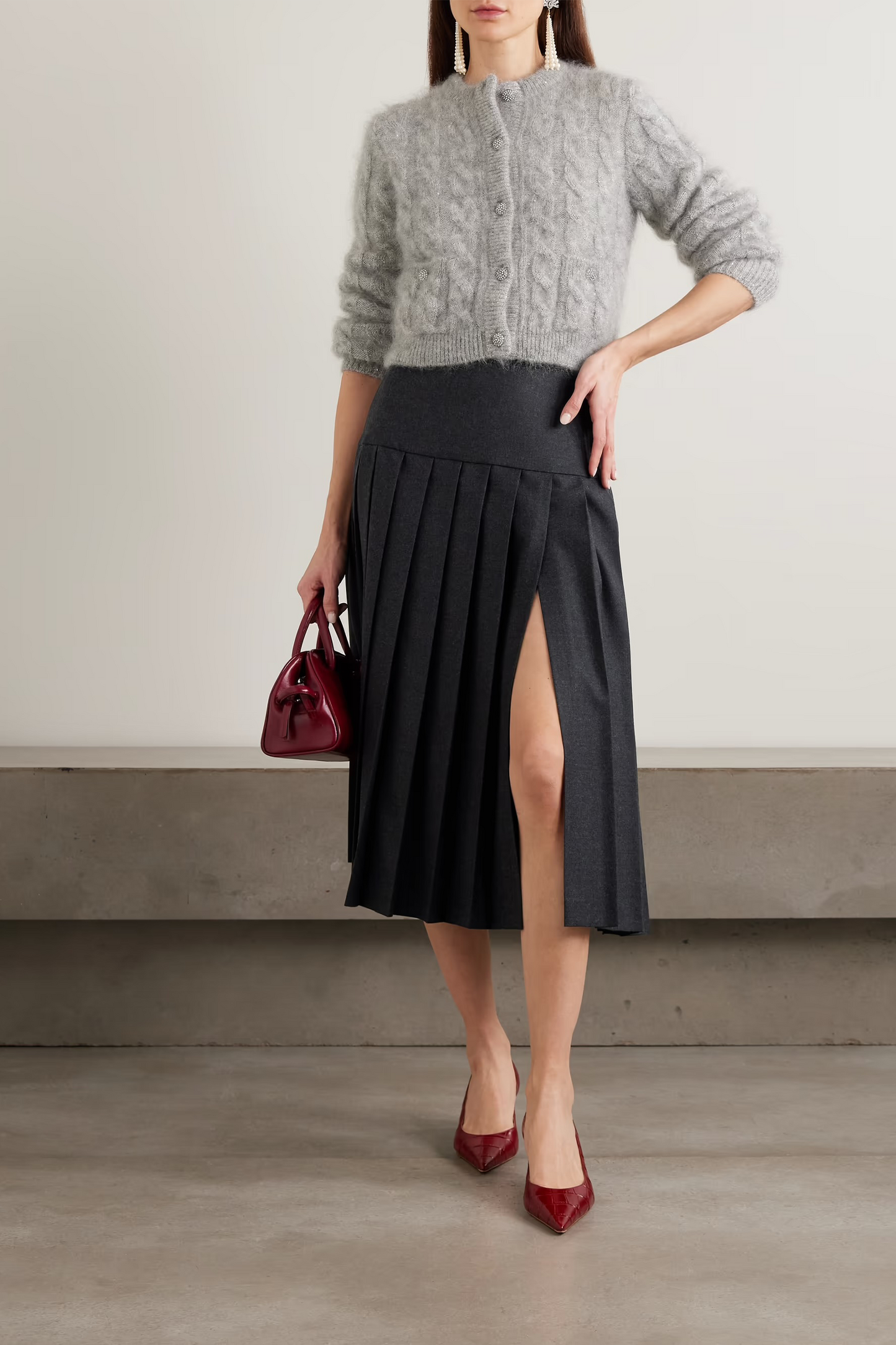 Pleated Wool-flannel Midi Skirt