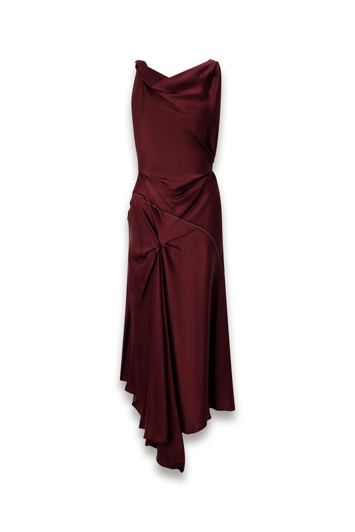 Asymmetric Draped Gathered Satin-crepe Dress