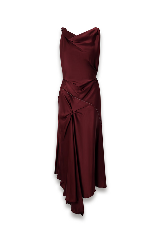 Asymmetric Draped Gathered Satin-crepe Dress