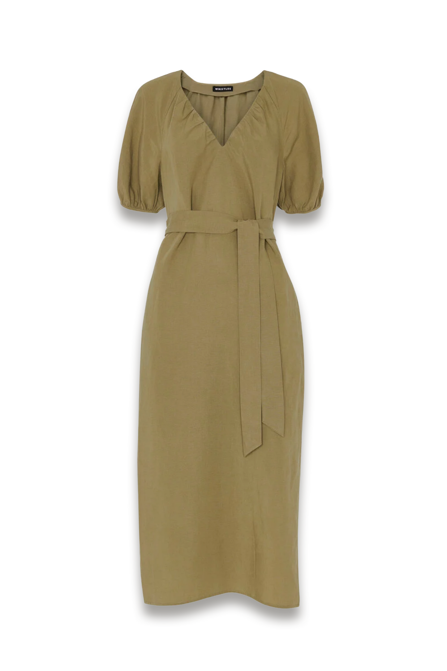 Khaki Ariella Linen Blend Midi Dress