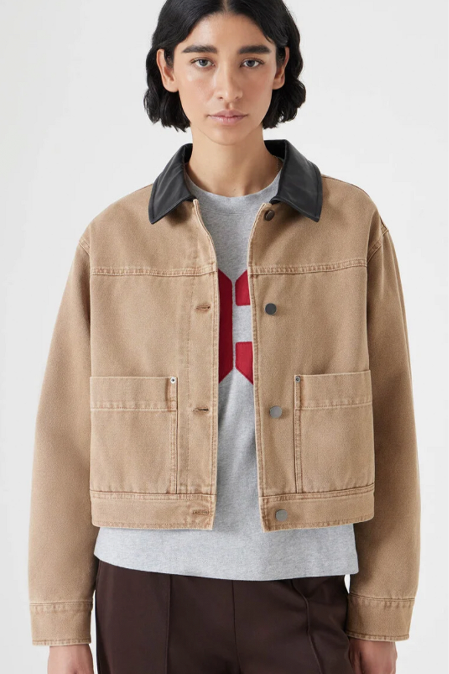 Leather Collar Cropped Jacket