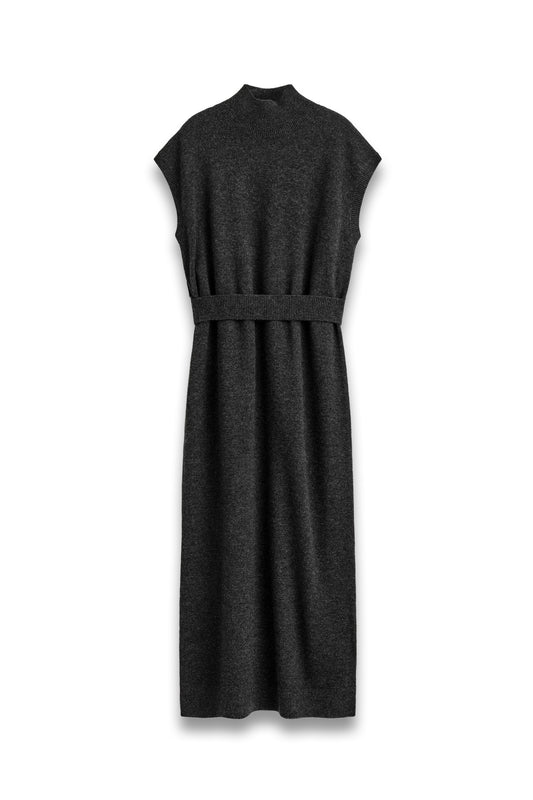 Belt-detail Merino-wool Funnel-neck Dress