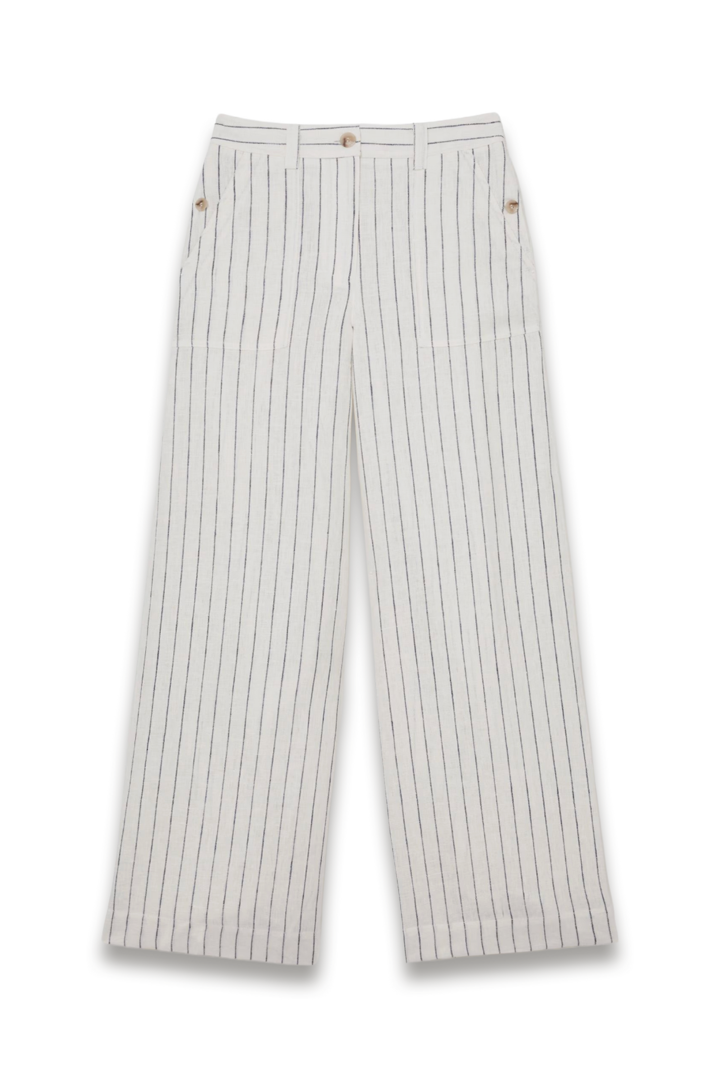 Linen Wide-Leg Trousers in White/Navy