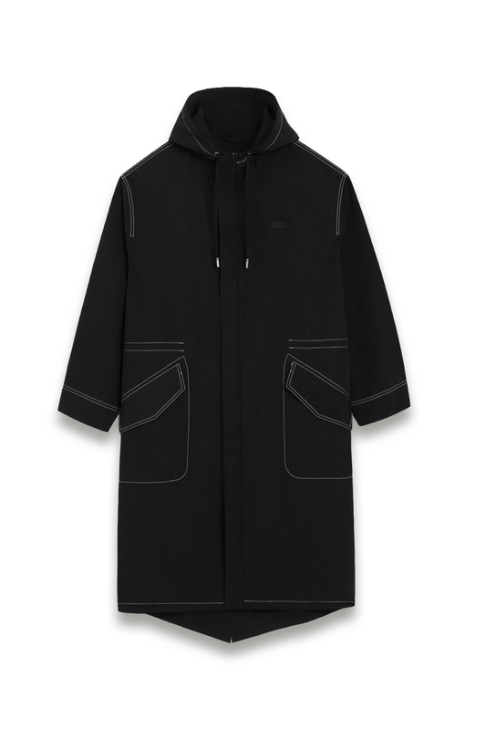 Black Nylon Long Parka