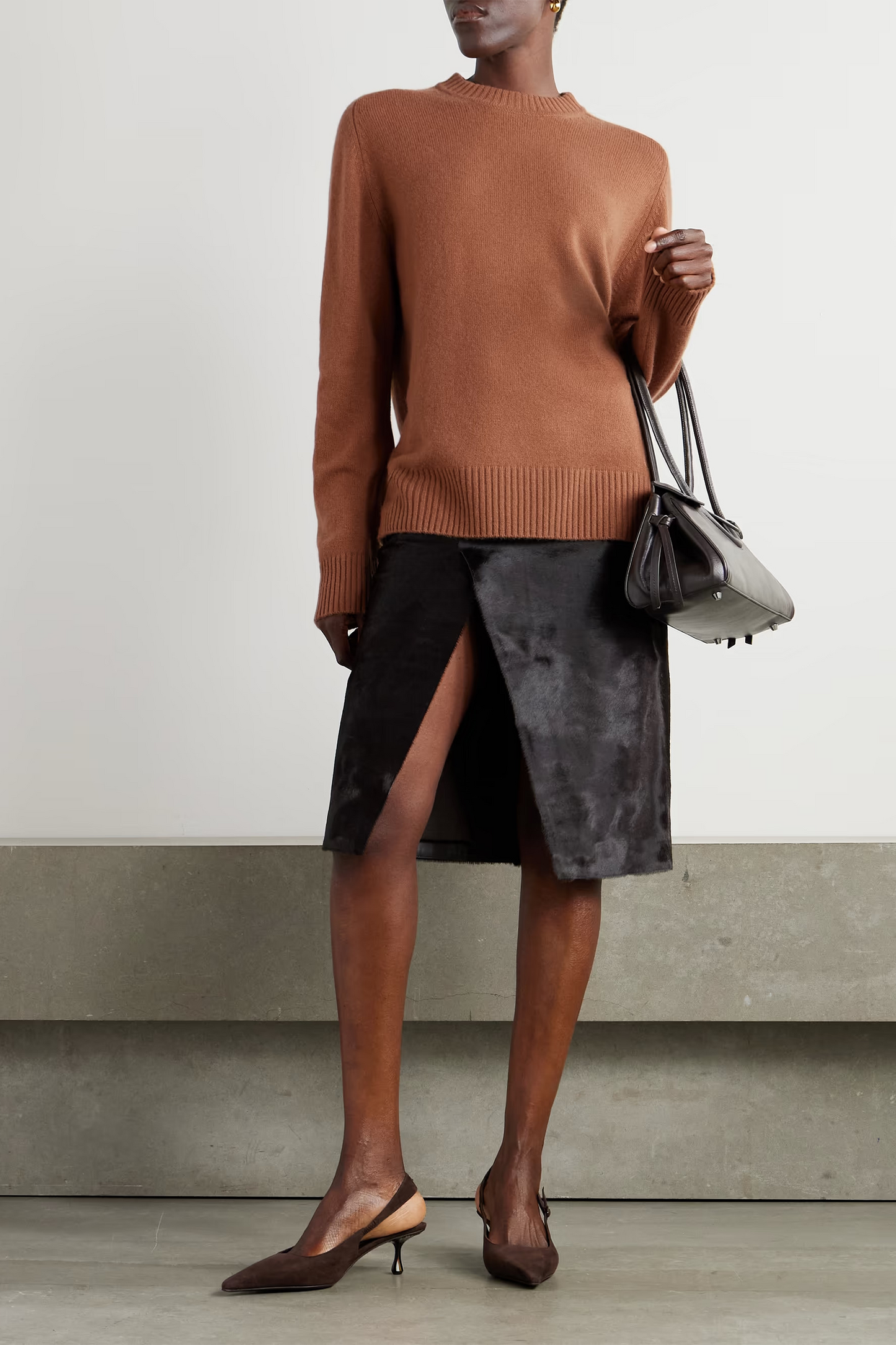 Myra Wrap-effect Calf Hair Midi Skirt