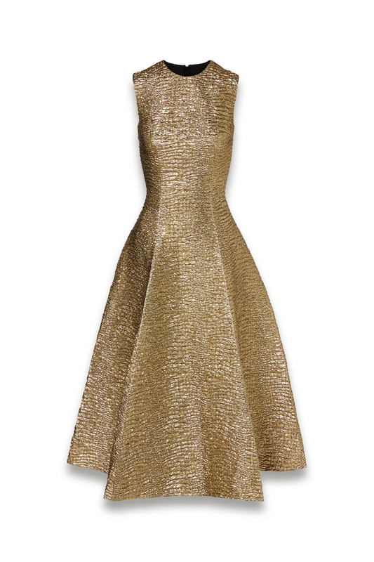 Mara Metallic-effect Seersucker Midi Dress