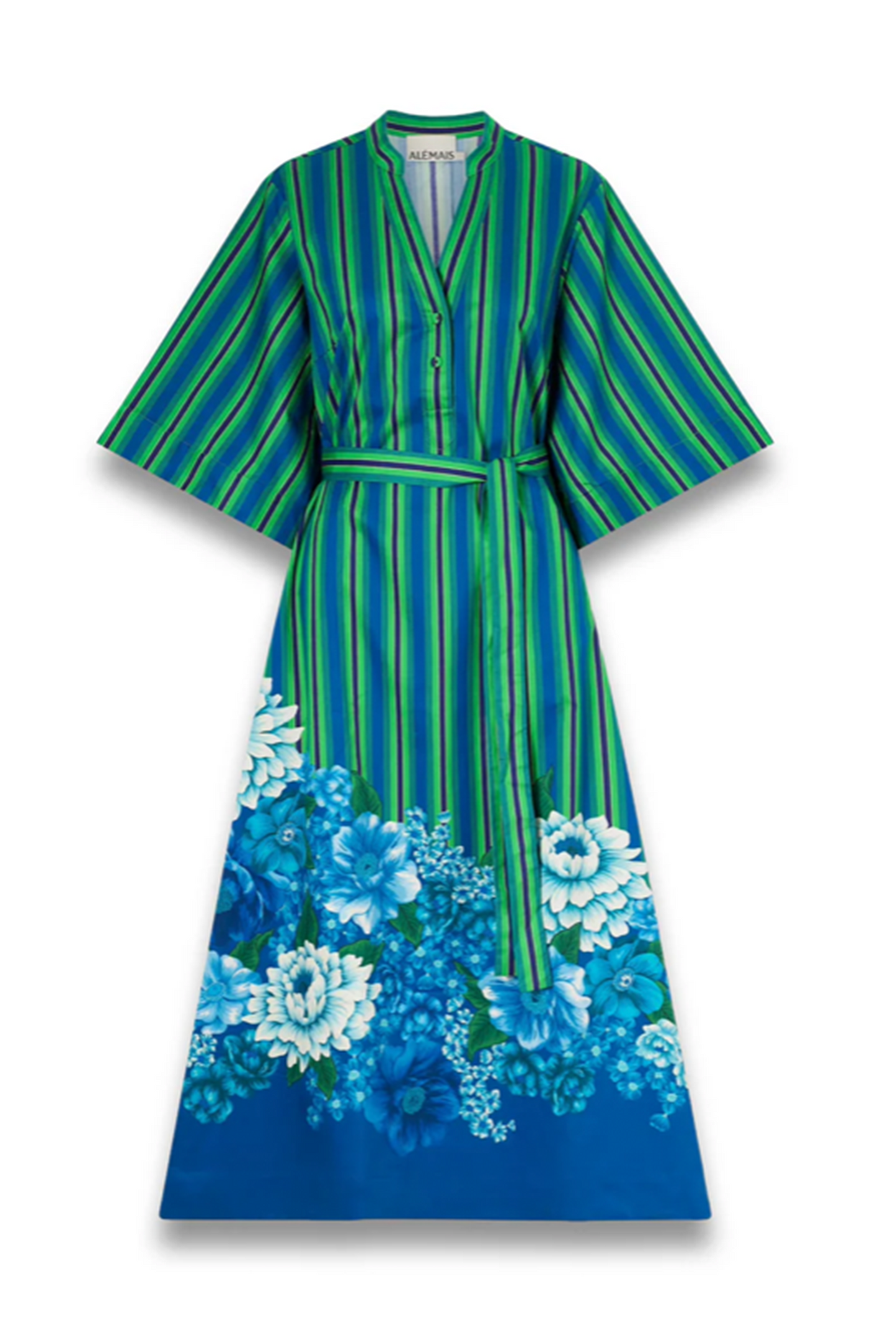 Margo Belted Striped Floral-print Organic Cotton-poplin Midi Dress