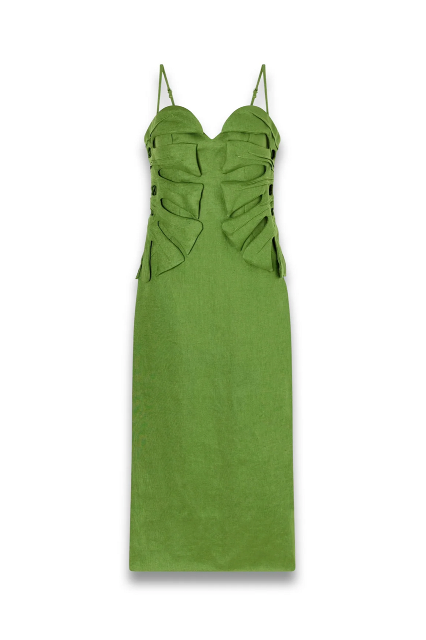 Monstera Leaf Linen Midi Dress