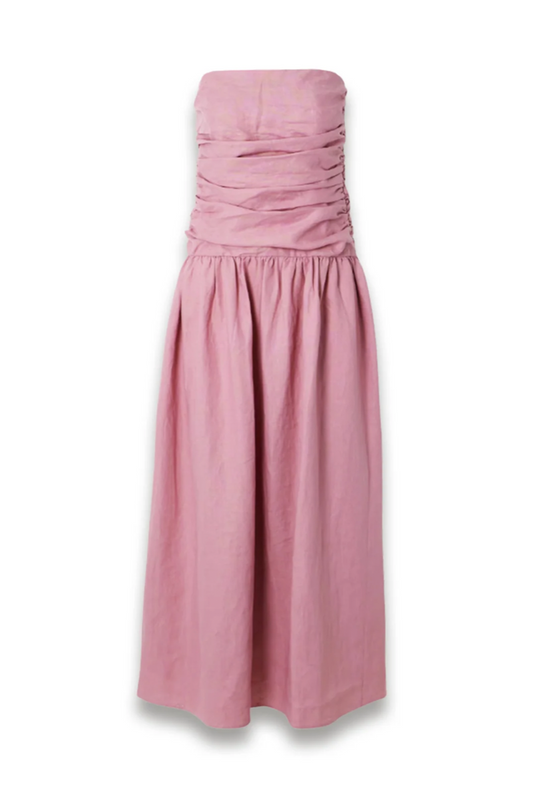 Sacha ruched pleated linen maxi dress