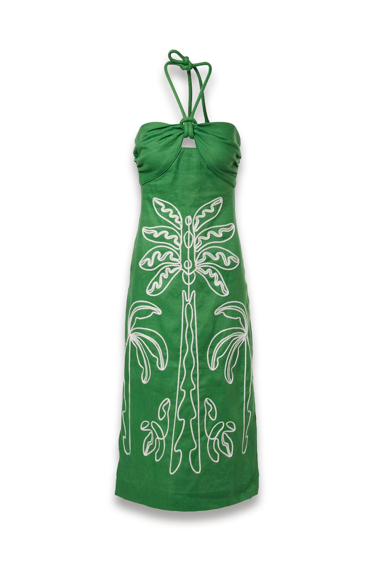 Embroidered Halterneck Linen Midi Dress