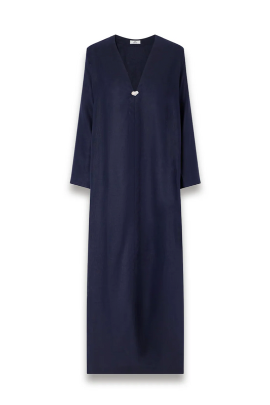 Pearl-embellished linen kaftan