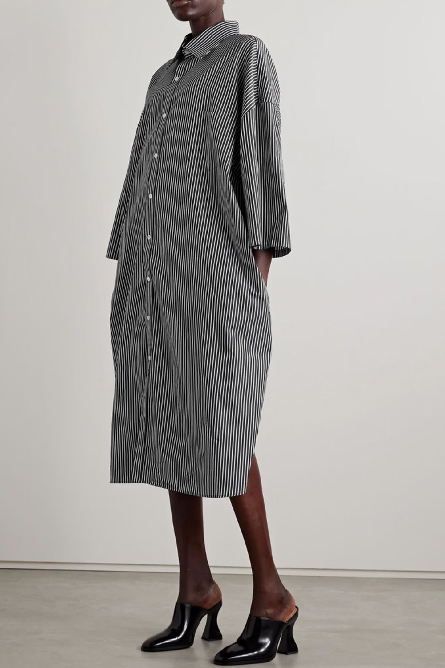 Layered Striped Cotton-poplin Midi shirt Dress