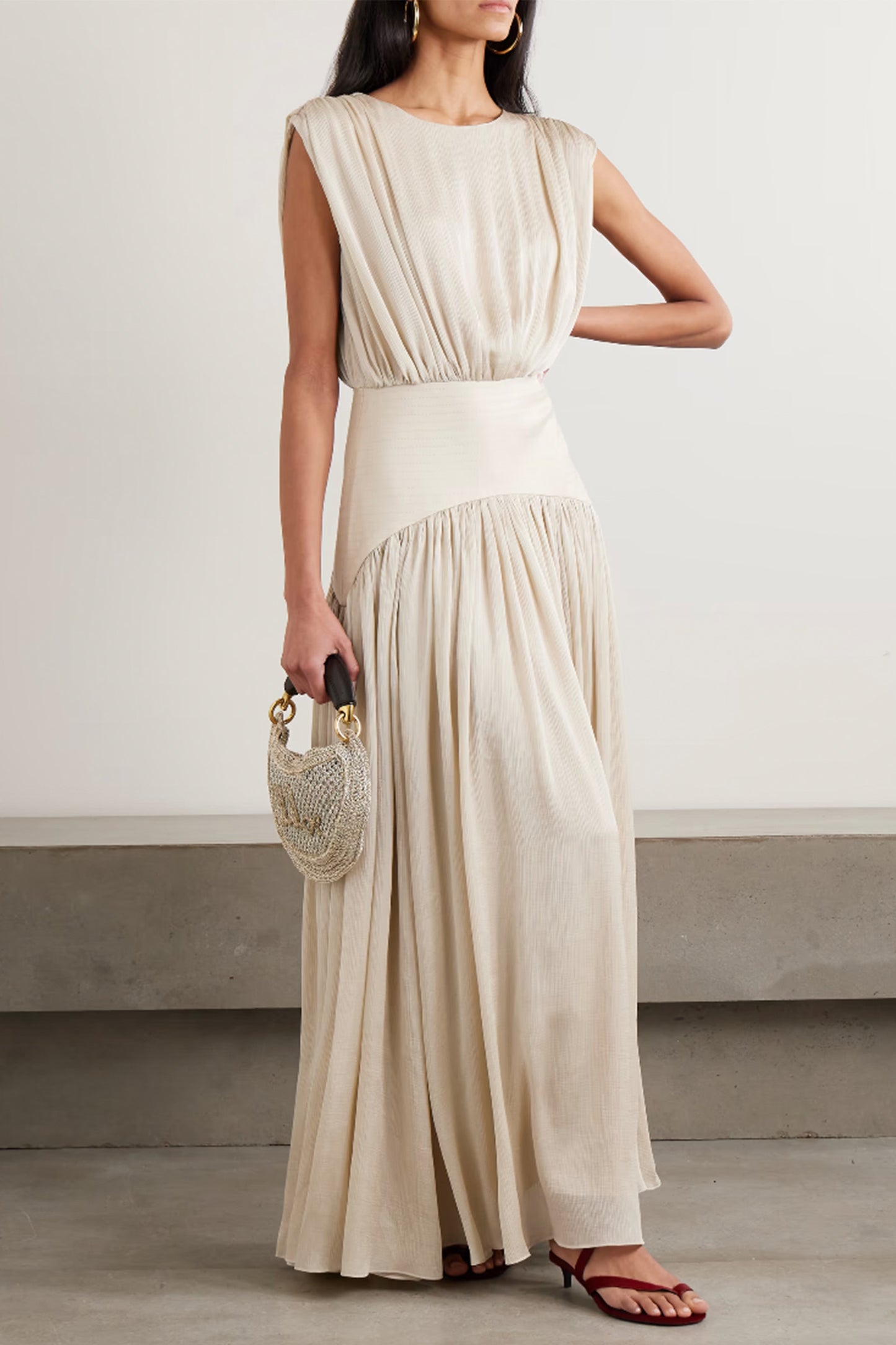 Suri Gathered Plissé-satin Gown
