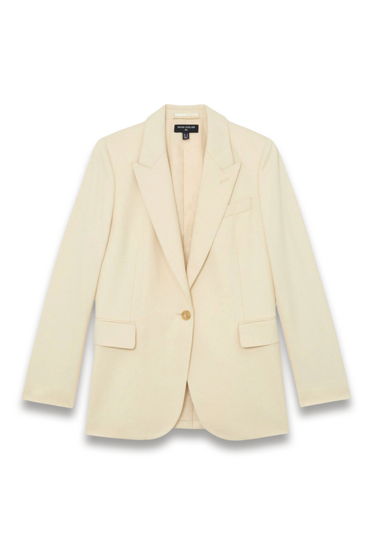 Atelier Silk-Wool Single-Breasted Suit Blazer in Cream