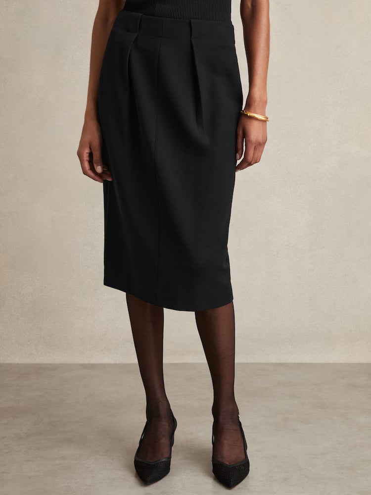Gabi Petite Tailored Midi Suit Skirt in Black