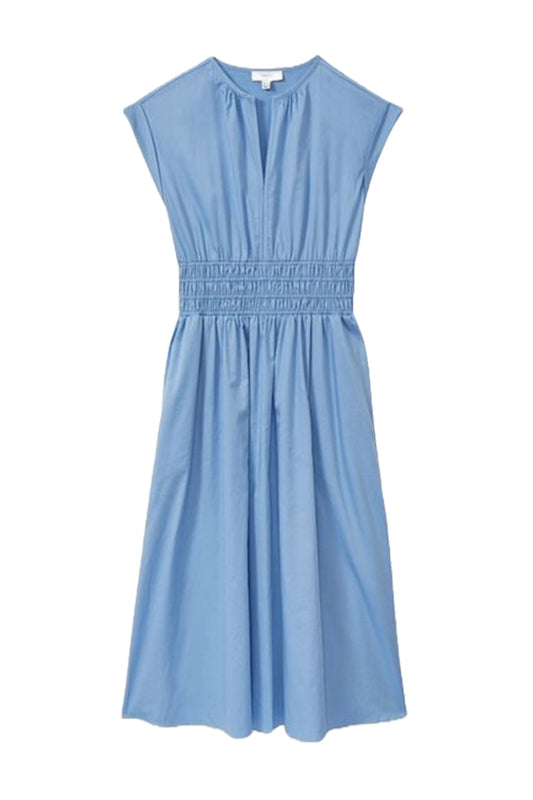 Cotton Ruched Waist Midi Dress