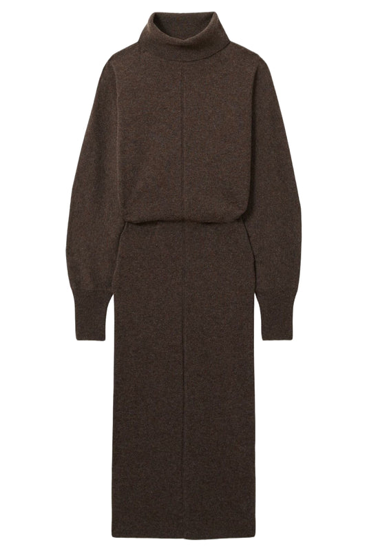 Wool Blend Blouson Sleeve Midi Dress