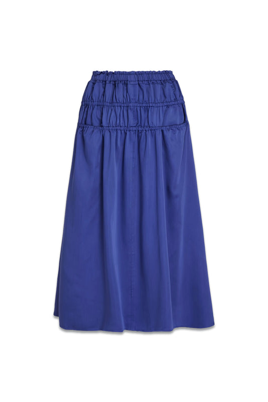 The Shirred Lyocell-blend Twill Midi Skirt