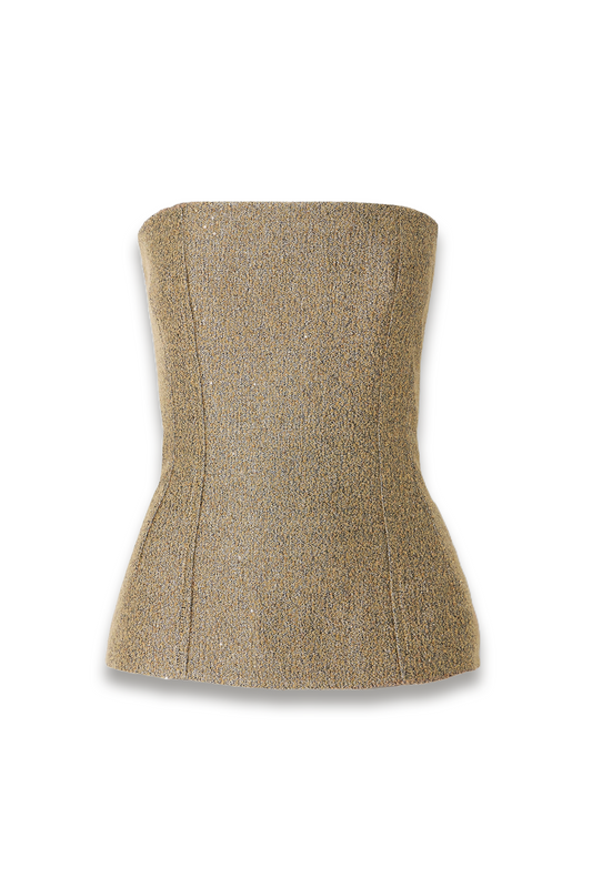 Kerina Strapless Sequined Metallic Tweed Bustier Top