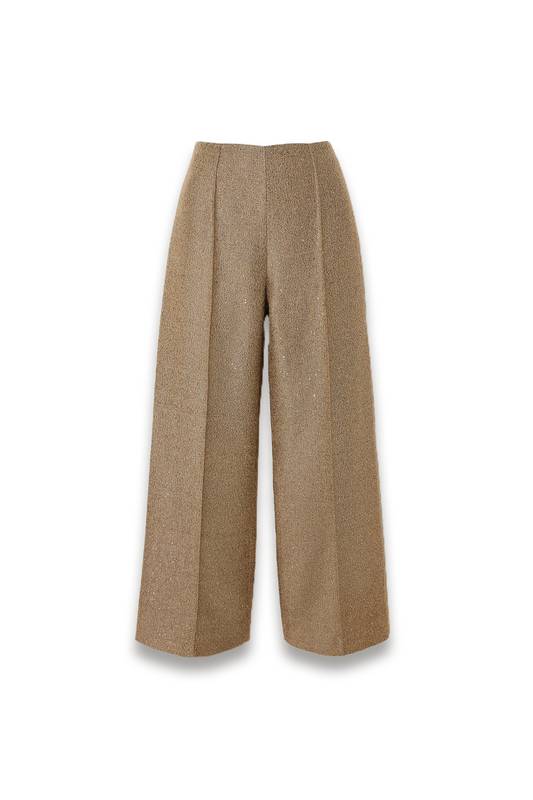 Daffy Pleated Sequined Metallic Tweed Wide-Leg Pants