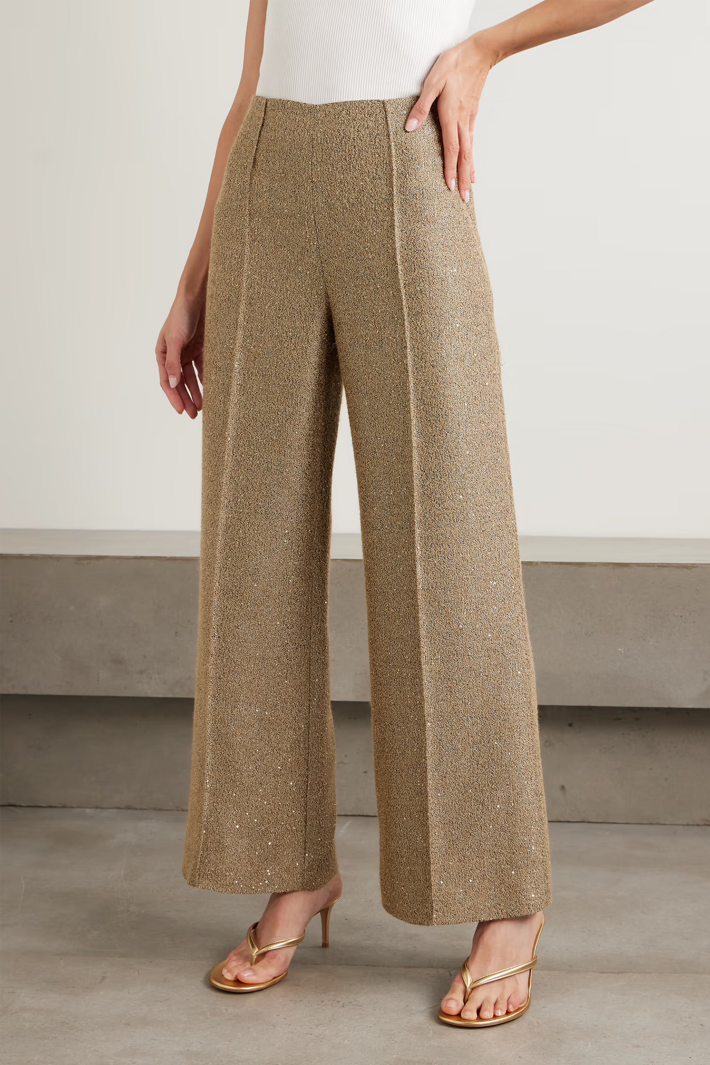 Daffy Pleated Sequined Metallic Tweed Wide-Leg Pants