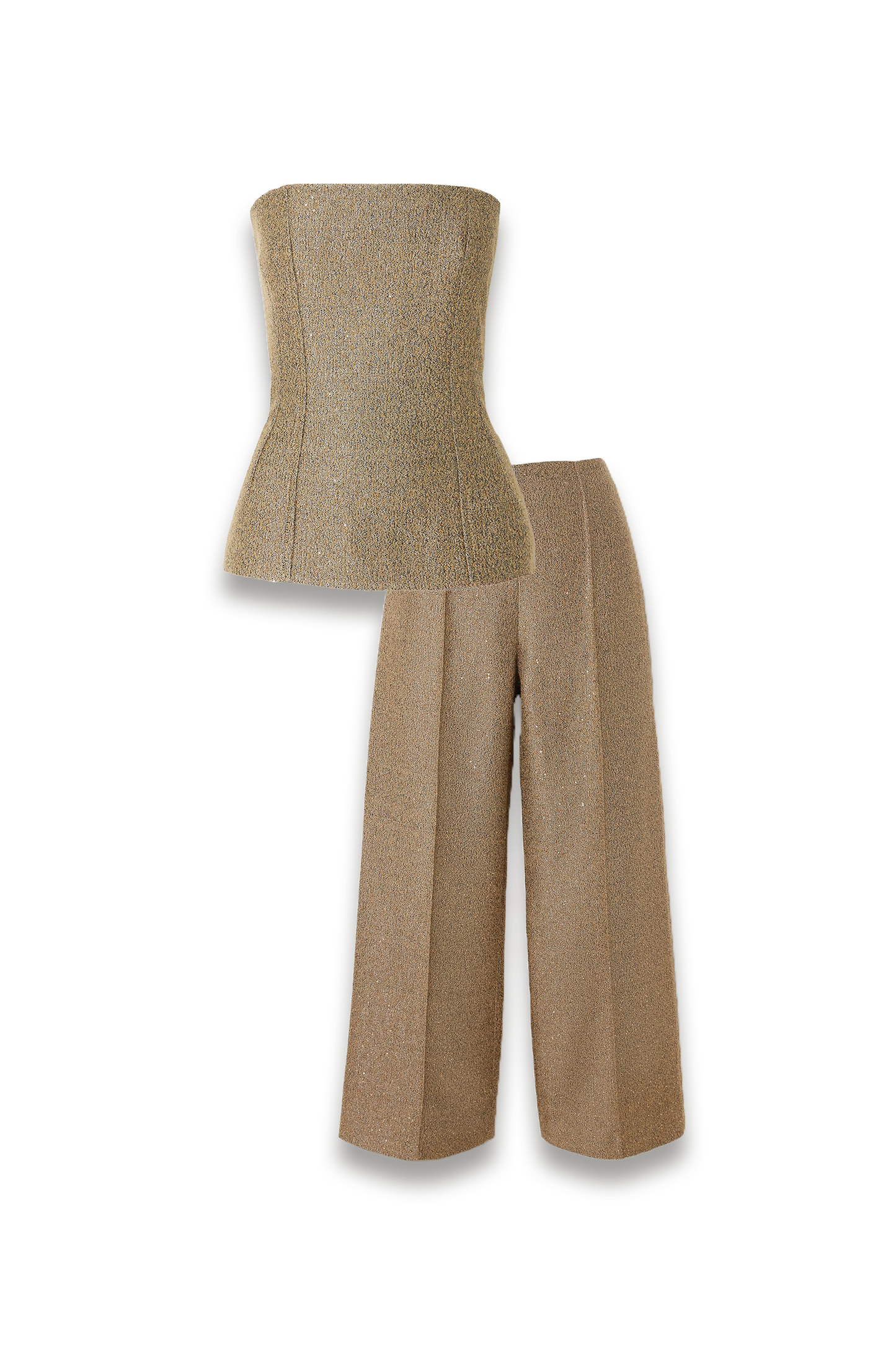 Kerina Strapless Sequined Metallic Tweed Bustier Top And Daffy Pleated Tweed Wide-Leg Pants