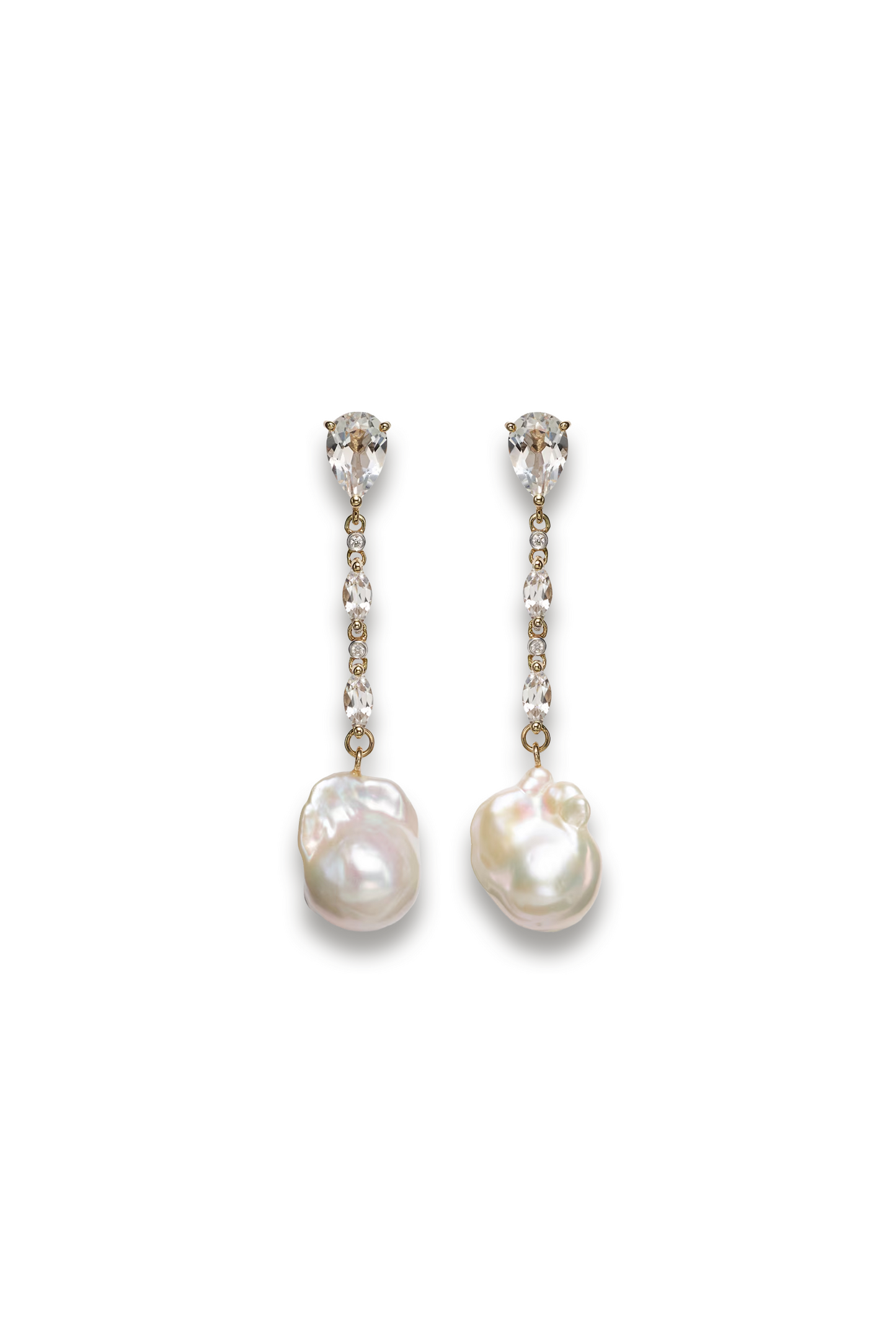 14kt Gold Earrings with Pearls, Diamonds, and Topaz