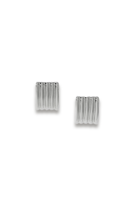 Silver Tone Statement Ridge Earrings