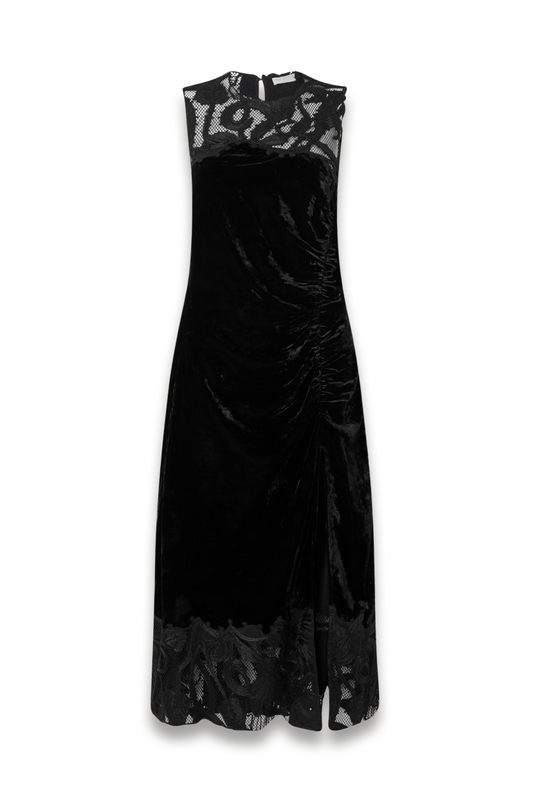 Rosaria Ruched Corded Lace-trimmed Velvet Maxi Dress