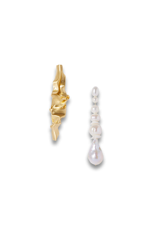 Crumple Gold Vermeil, Pearl and Ceramic Earrings