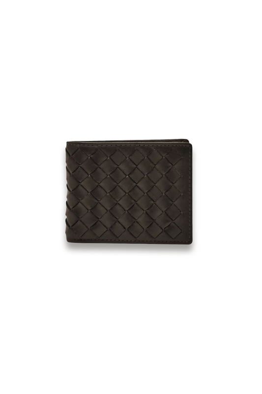 Elton Leather Large Lattice-Effect Wallet in Dark Brown