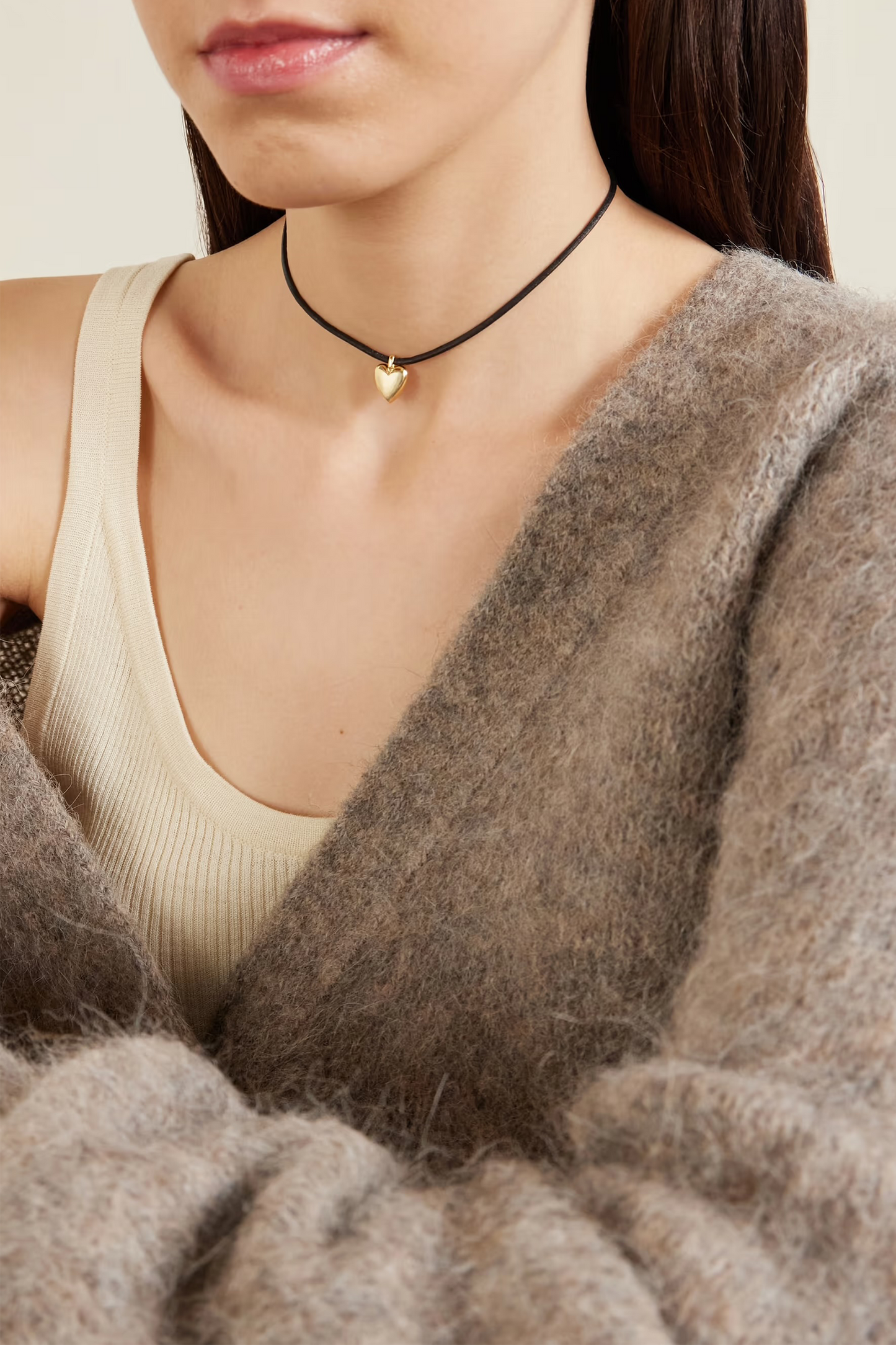 Puffy Heart Gold-plated and Leather Choker