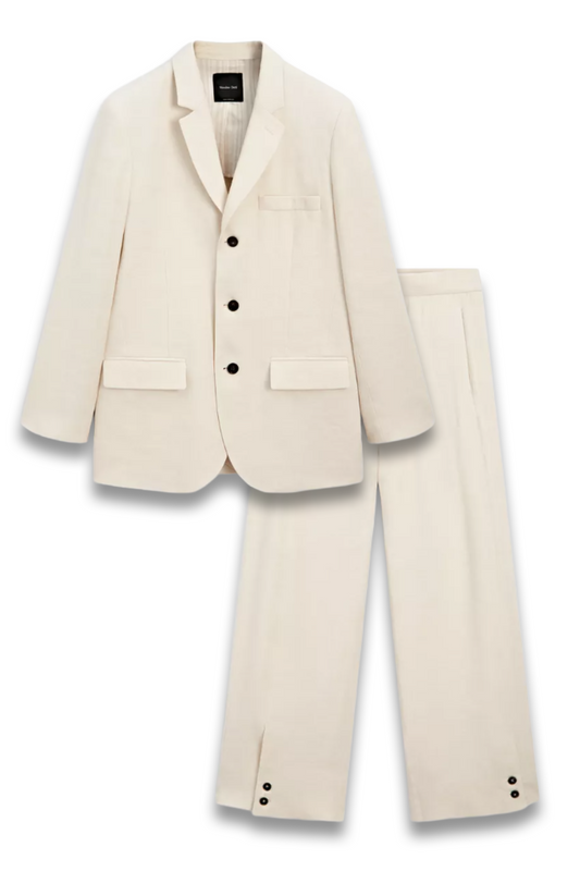 Linen-blend Blazer and Trousers with Button Detail