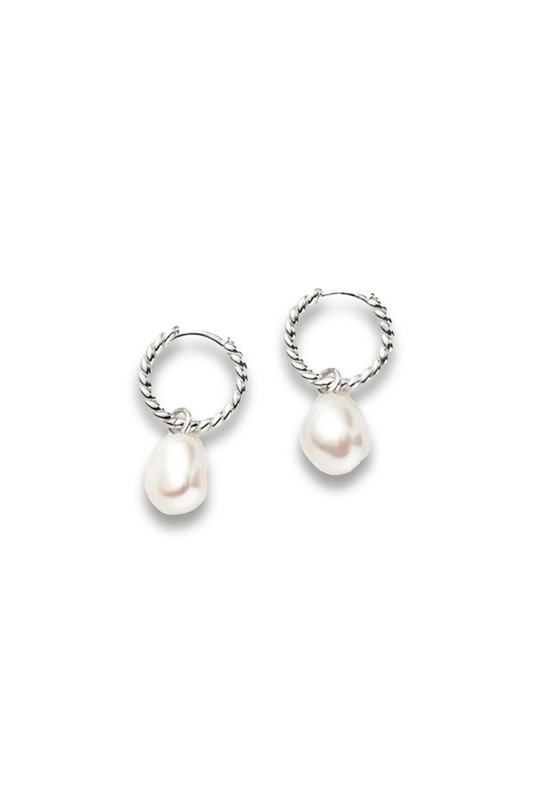 Pearl Twisted Small Drop Hoop Earrings