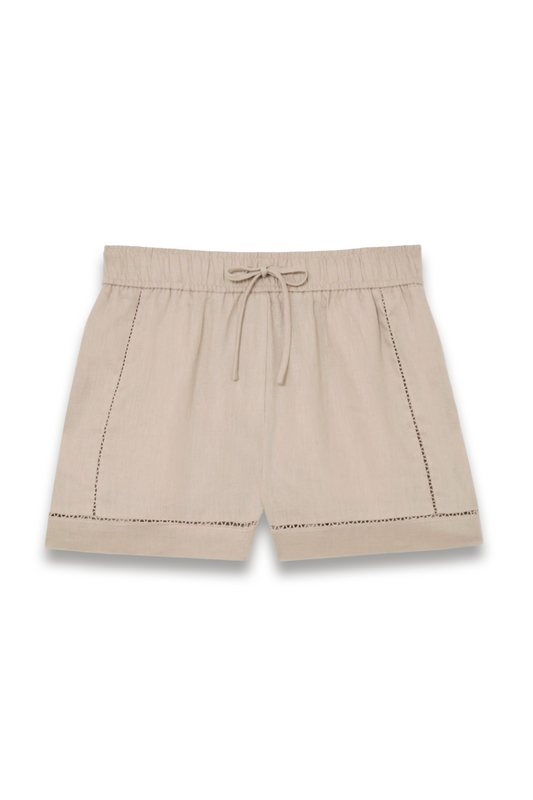 Linen Ladder-embroidery Shorts in Neutral