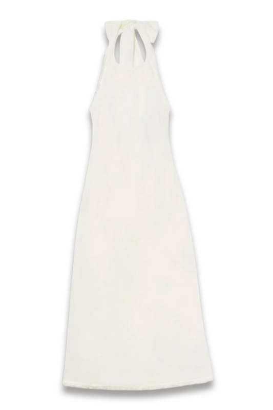 White Linen Halter Neck Dress