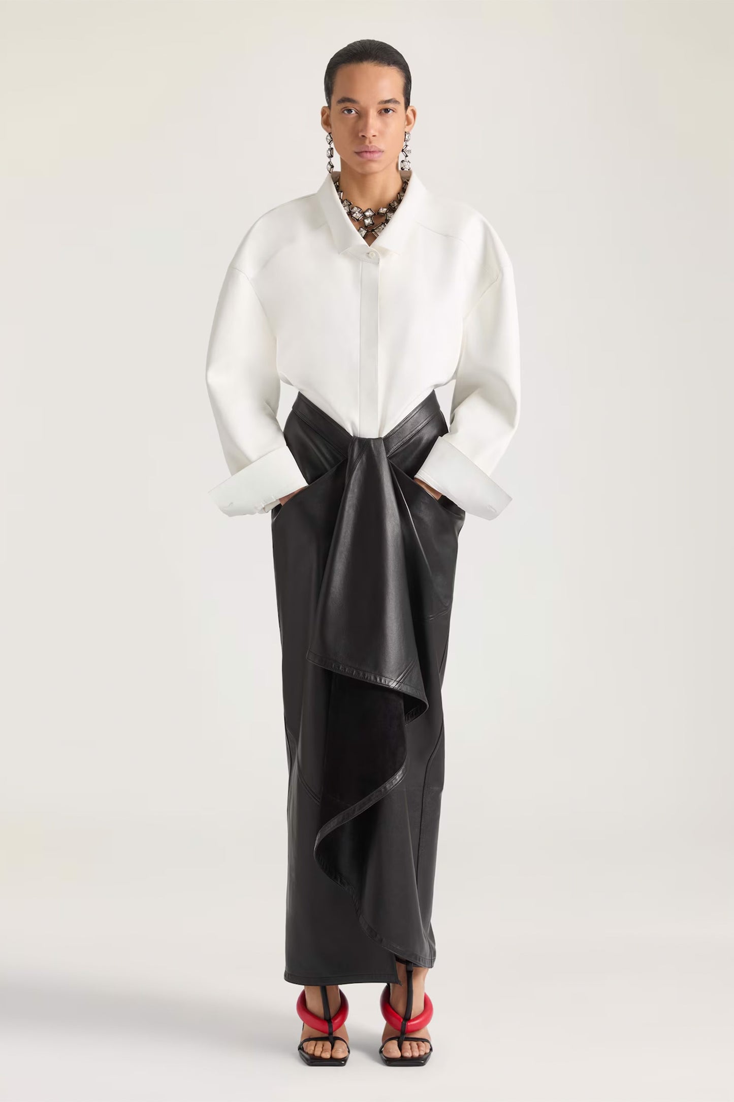 Long wrapped skirt in leather