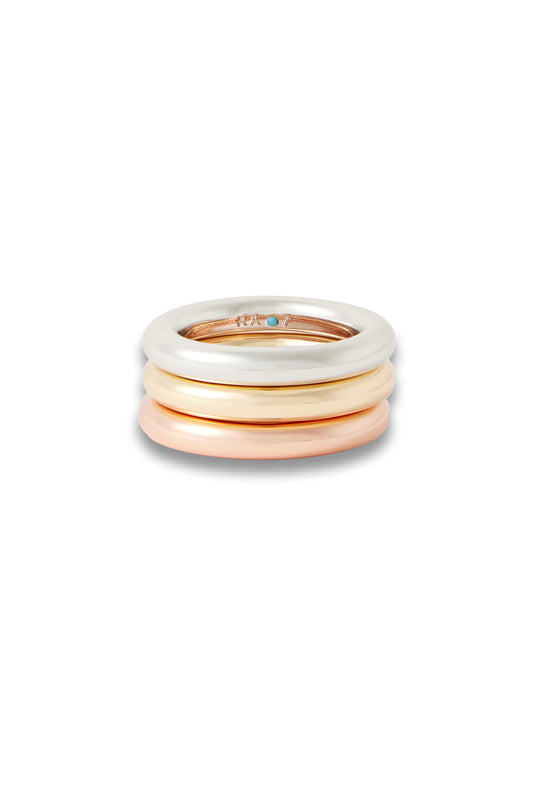 The Tubular Set of Three Gold, Rose gold and Silver-tone Rings