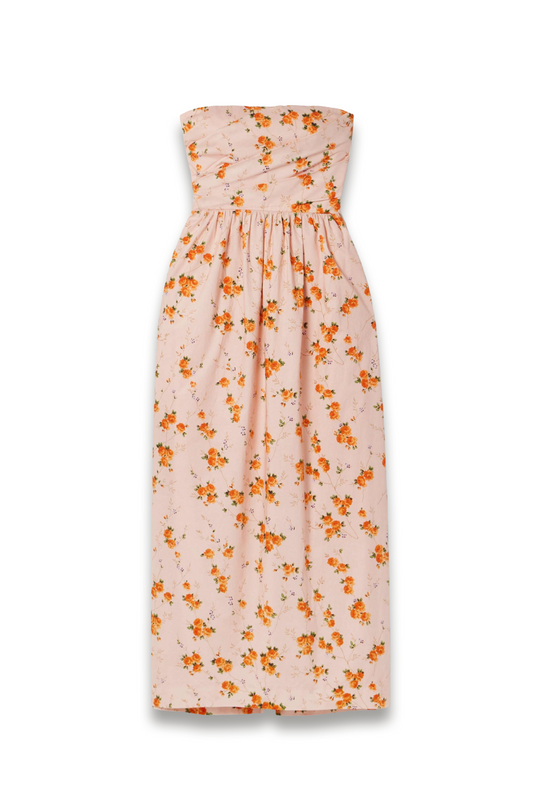 Luxie Strapless Floral-print Cotton-voile Midi Dress