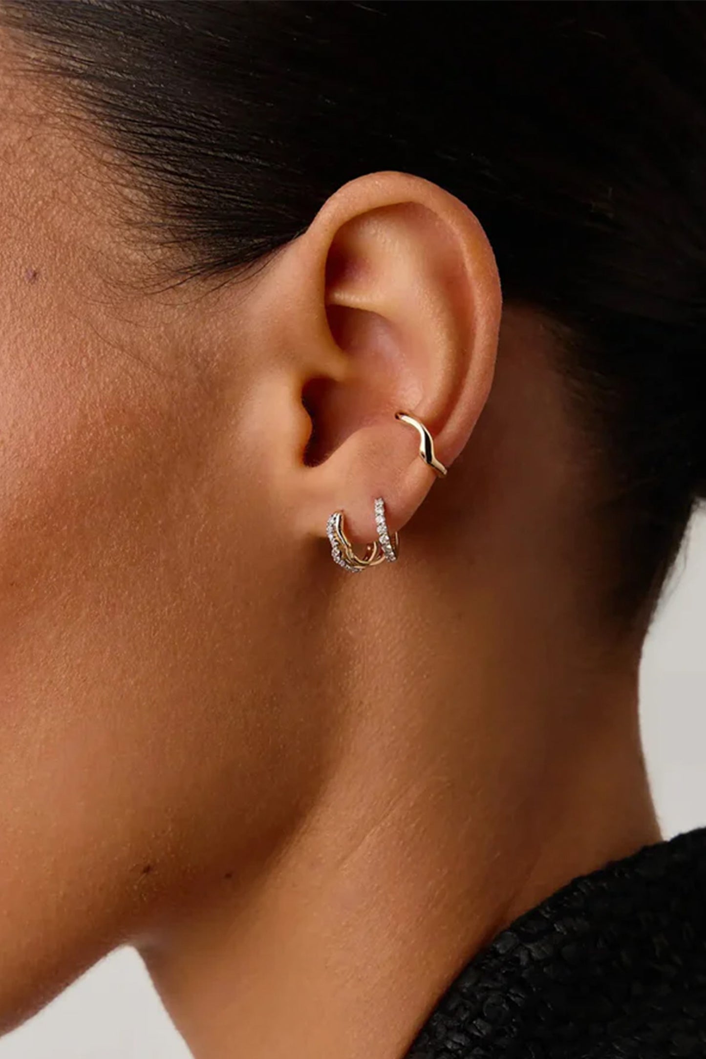 Molten Snow Fine Diamond Double Mini Hoop Earrings