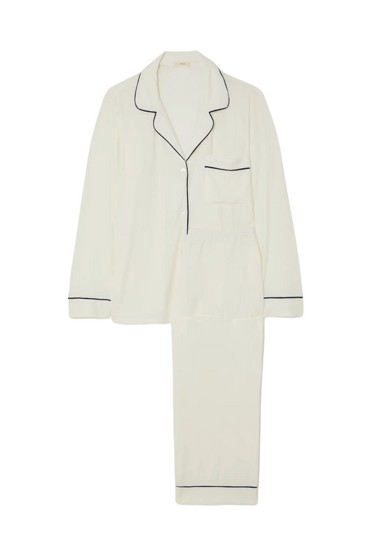 Gisele Ivory Piped Stretch-Modal Pajama Set