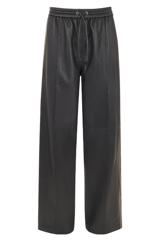 Elasticated Black Leather Trouser