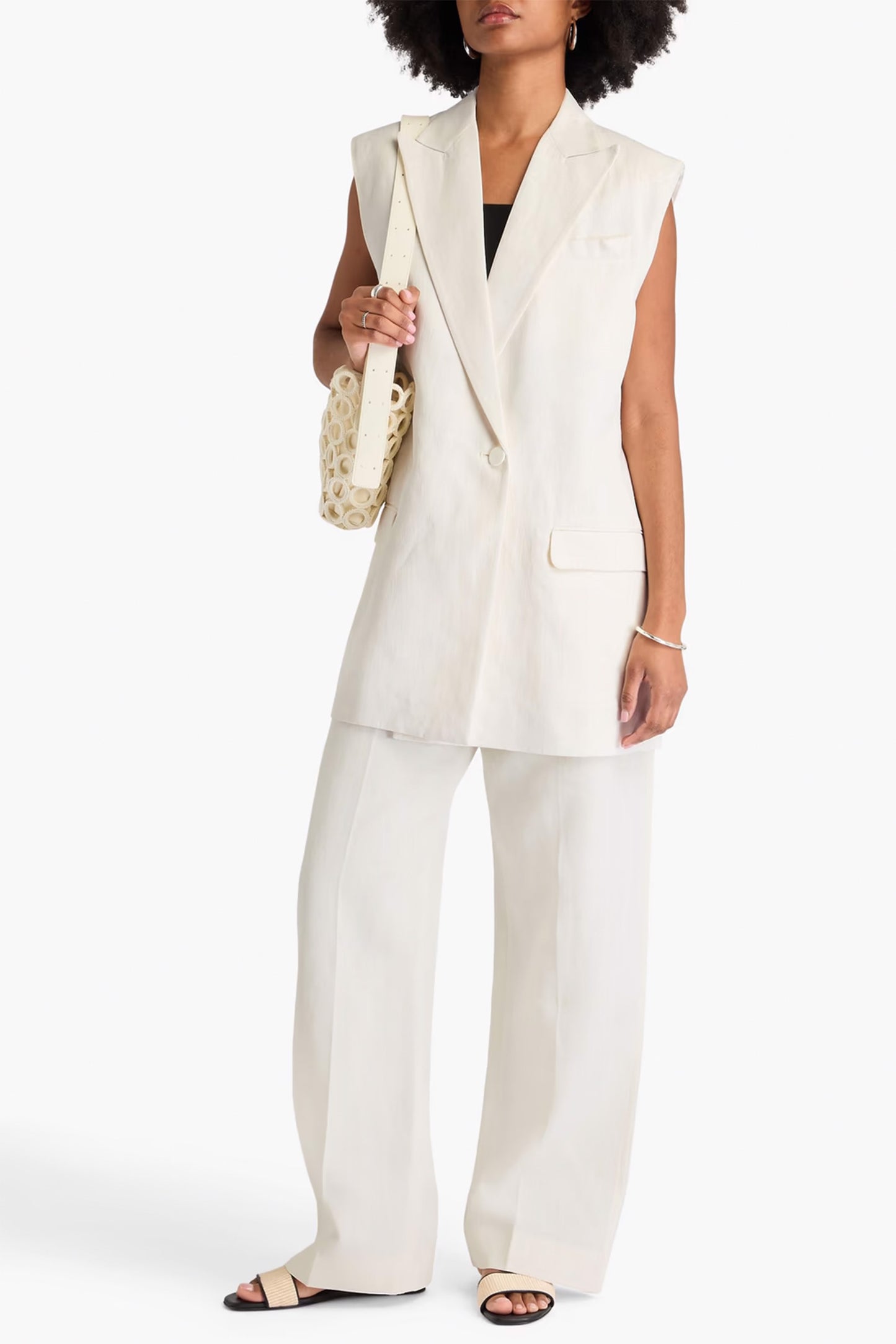 Linen Blend Vest and Wide Leg Pants