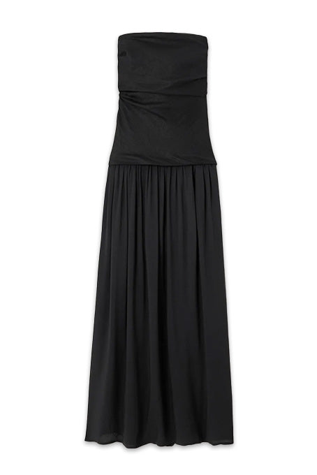 Hedy Strapless Gathered Linen and Voile Maxi Dress