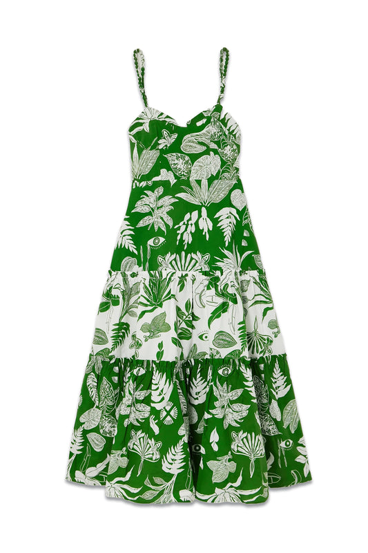 Forest Soul Ruffled Tiered Printed Cotton Midi Dress